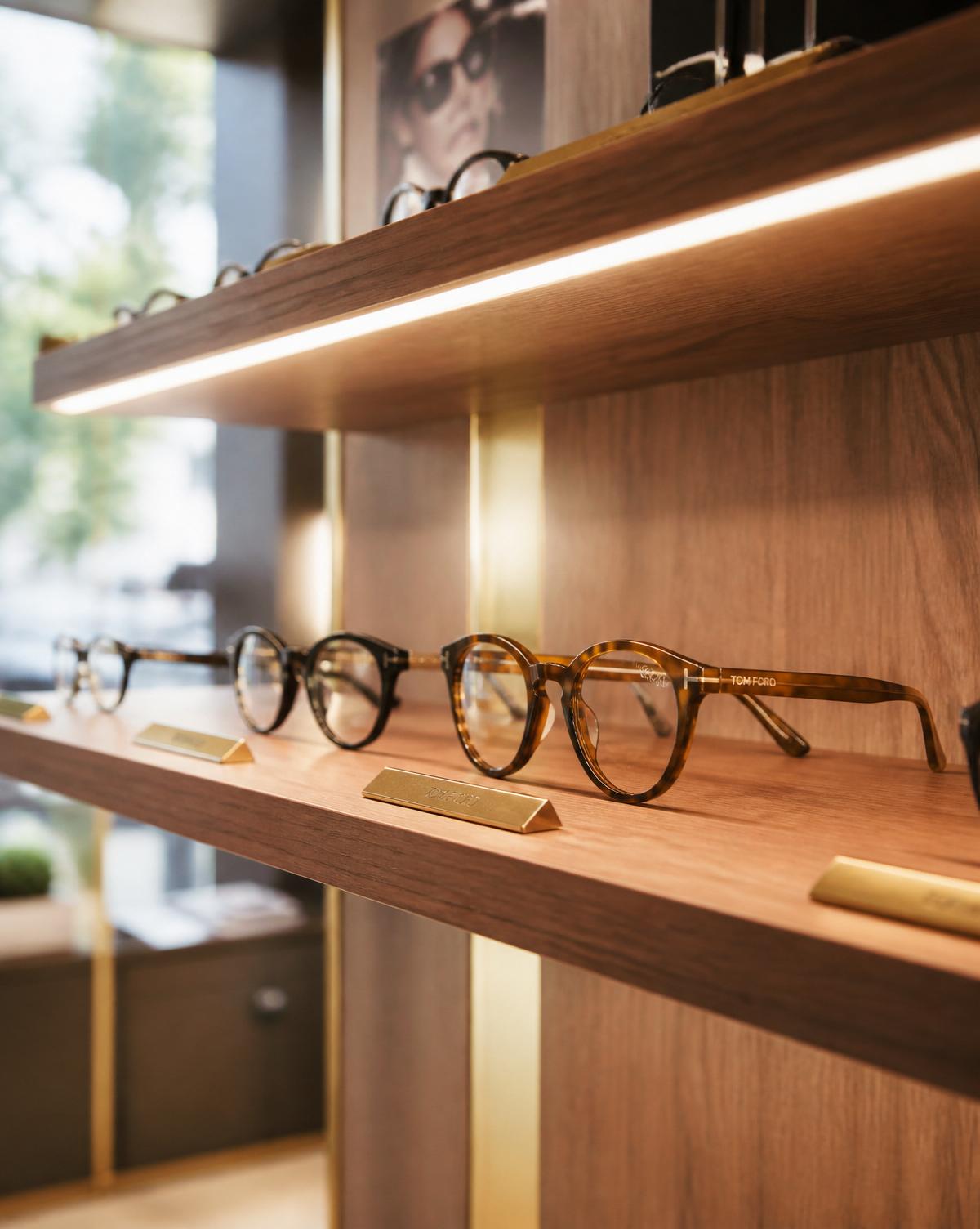 Optiker & Hörgeräteakustiker Optik & Akustik Stock